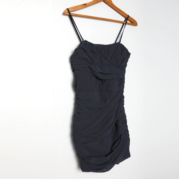Soprano Ruched Mini Dress Cocktail Navy Sweetheart Neckline Short Boned Bodice - Picture 6 of 12